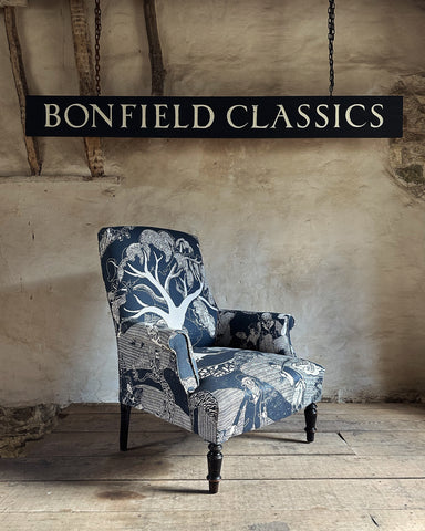 C19th armchair in ‘Ode to the Ash’ hand-printed linen