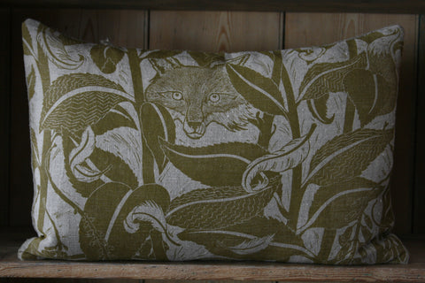 'Varx' block-printed linen cushion - Made to Order