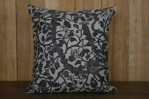 'Treasure Tree' block-printed linen cushion - Made to Order