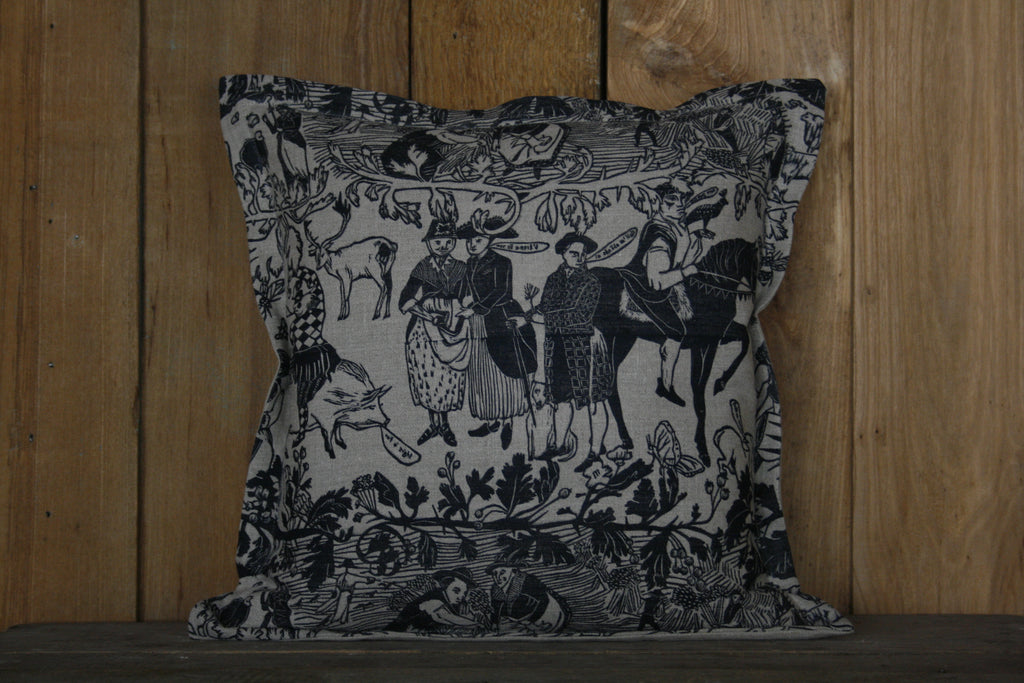 'Bloodlines' block-printed linen cushion - Made to Order