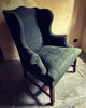 Georgian wingback armchair in block-printed, plant-dyed antique hemp