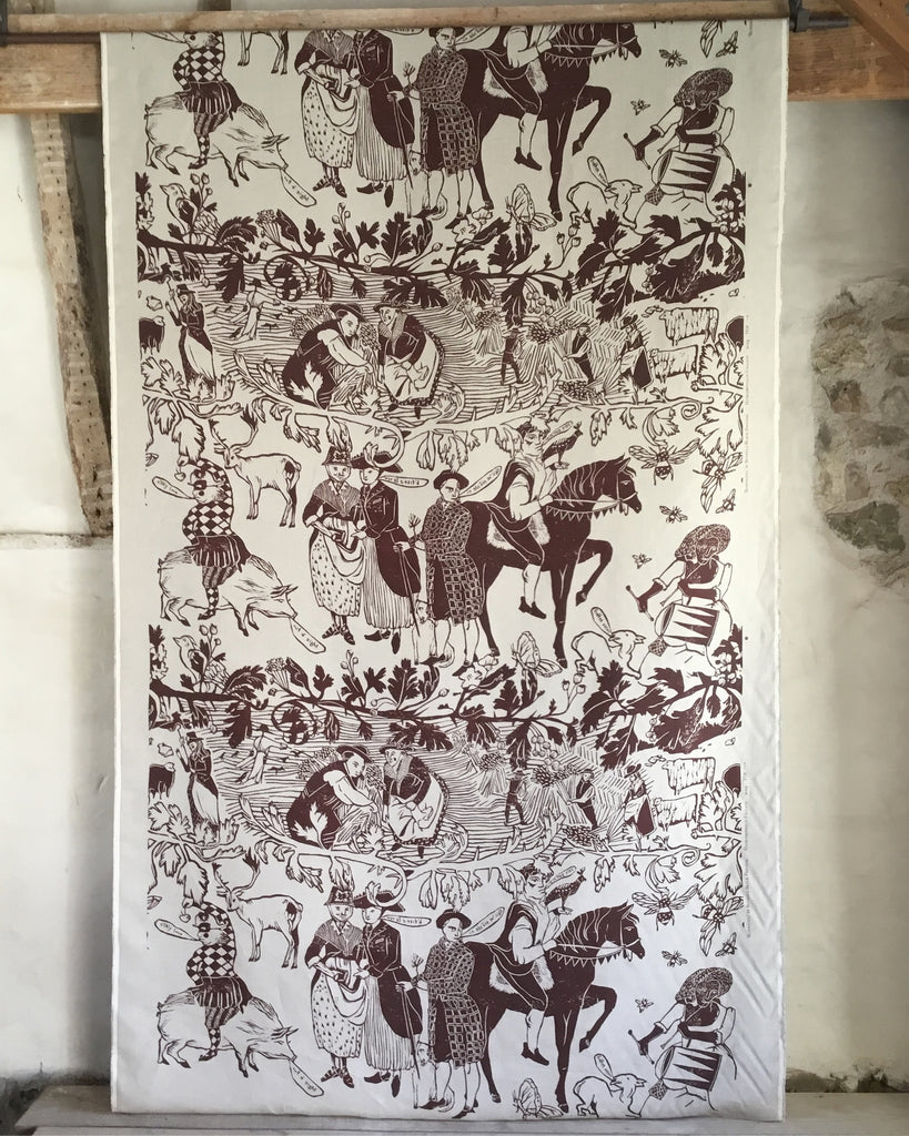 ‘Bloodlines’ hand-printed linen in Venetian red