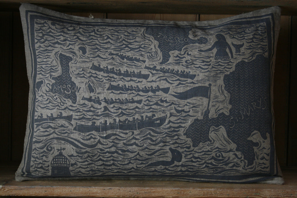 'Azook!' block-printed linen cushion - Made to Order