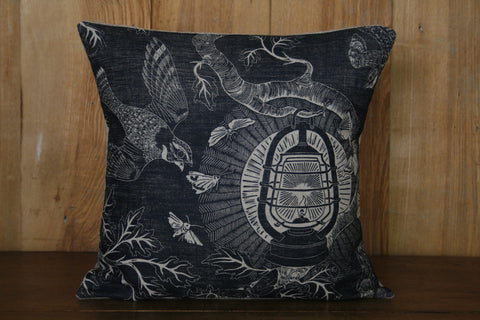 'Nightjars' block-printed cushion